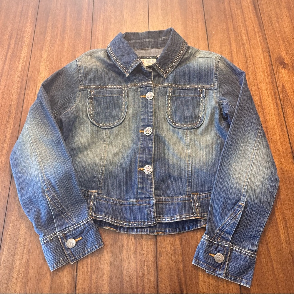 Bill Blass Jeanswear Women's Denim Crop Jacket Rhinestone Buttons Size Medium